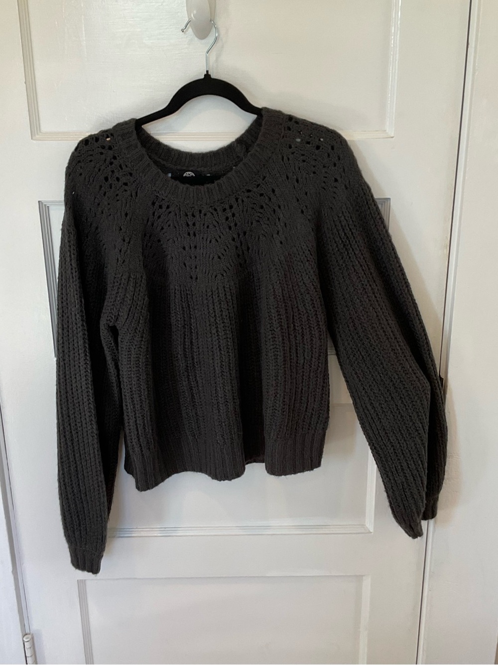 bobeau Charcoal Open-Stitch Crewneck Sweater